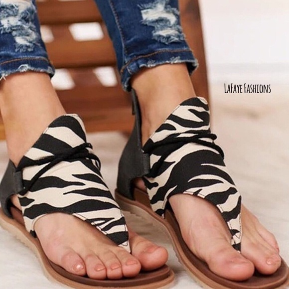 Black & White Zebra Rope-Accent Sandals - Picture 1 of 4